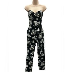 Miss Selfridge Jumpsuit Womens Sz 2 Belted Black White Floral